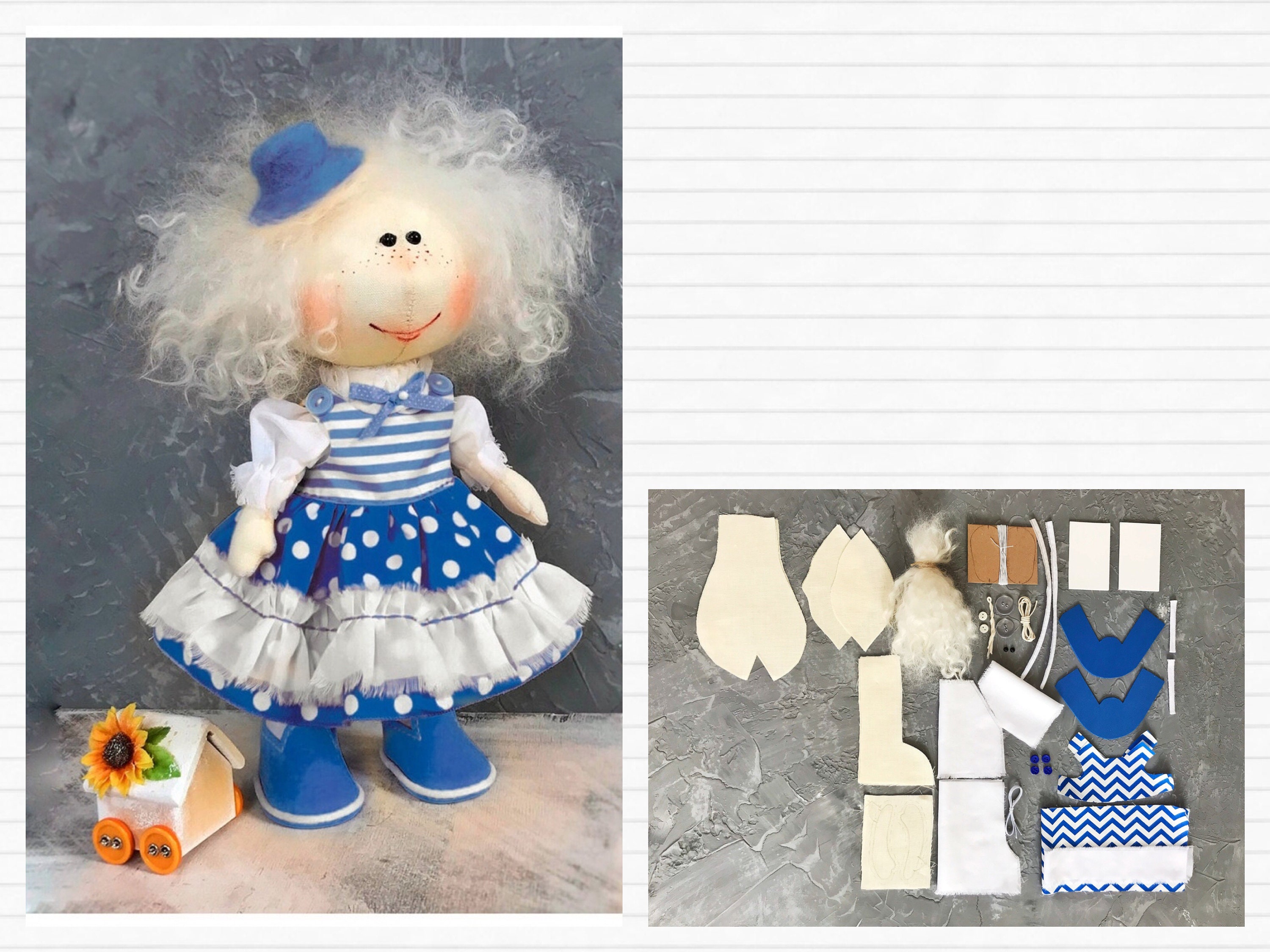 Rag doll supplies Make your own doll sewing kit Cloth doll Etsy