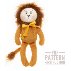 Stuffed Lion sewing pattern & tutorial Lion rag doll sewing pattern PDF
