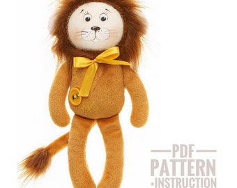 Stuffed Lion sewing pattern & tutorial Lion rag doll sewing pattern PDF