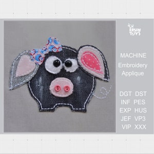 Pig applique design Cute pig embroidery design PES files