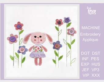 Bunny rabbit machine embroidery design kids