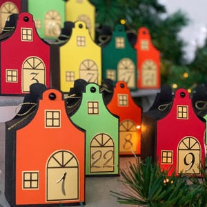 Advent Calendar Amsterdam Houses 3D, DIY advent calendar box Paper Christmas village houses Countdown calendar kit.