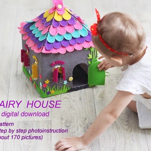 Felt house sewing pattern Fairy felt play house DIY sewing pattern Fairy house tutorial Doll felt house