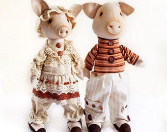 PIG PATTERN PDF, Pig doll digital pattern, Fabric doll pattern, Sewing instruction piggy toy, Pattern vintage textile interior rag doll