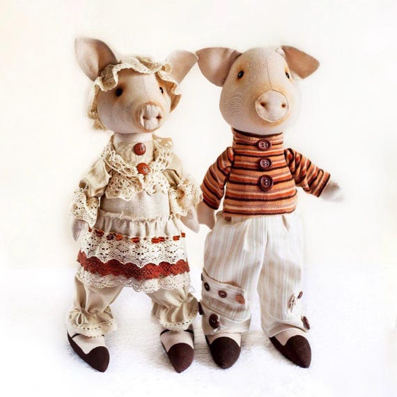 PIG PATTERN PDF, Pig doll digital pattern, Fabric doll pattern, Sewing instruction piggy toy, Pattern vintage textile interior rag doll