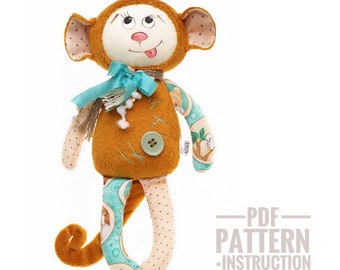 PDF Monkey sewing pattern & tutorial Monkey plush animal patterns