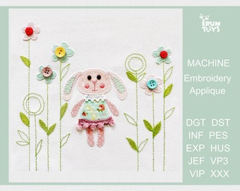 Rabbit embroidery pattern Bunny machine embroidery design kids applique for girls