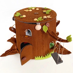 Felt House Sewing Pattern, Felt Stump Tree play house, DIY sewing pattern, Fairy house tutorial, Doll plush house, Stump Tree house tutorial
