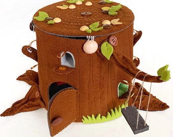 Felt House Sewing Pattern, Felt Stump Tree play house, DIY sewing pattern, Fairy house tutorial, Doll plush house, Stump Tree house tutorial