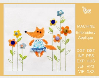 Fox machine embroidery design flowers Baby embroidery pattern kids