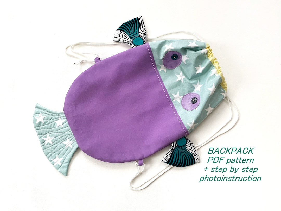 Fish Drawstring Bag Kids Pattern Toddler Backpack Sewing Pattern Kids ...