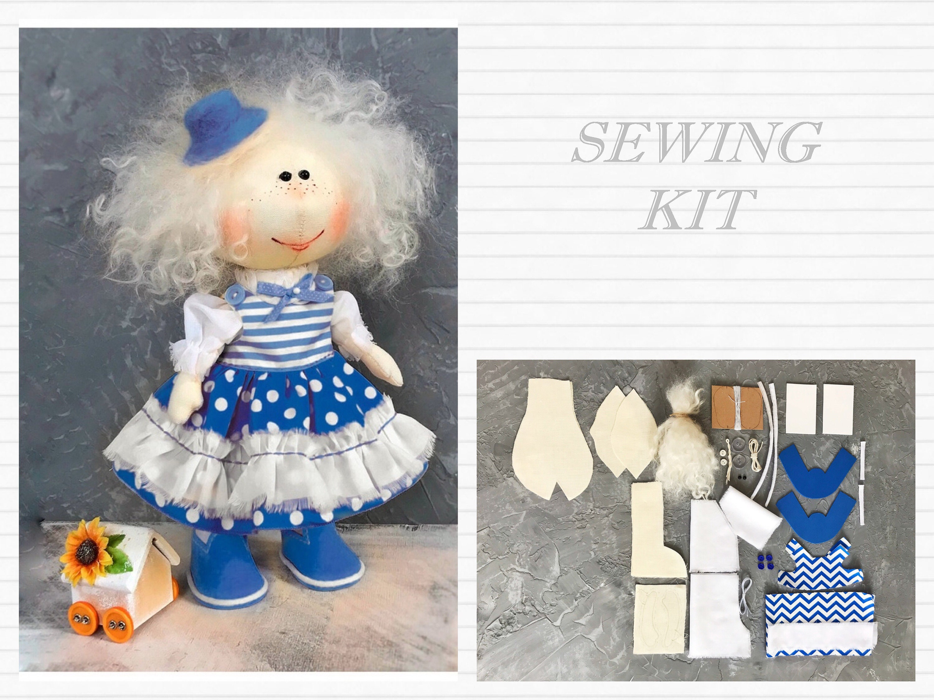 Rag doll supplies Make your own doll sewing kit Cloth doll Etsy