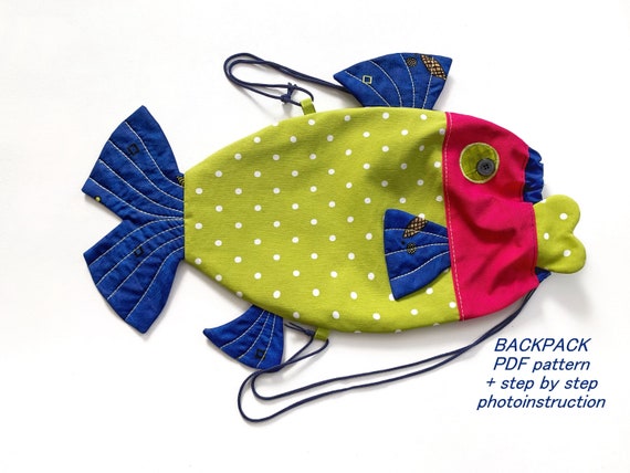 Fish Drawstring Bag Pattern Kids Backpack Sewing Pattern PDF Rucksack for  Boys Girls 