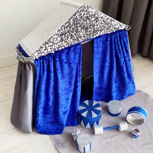 Kids Play Table Blue Circus Tent, Kids playhouse, Indoor Play Tent, Handmade Doll House, Playhouse Circus.