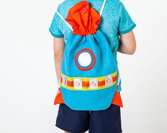 Rocket backpack  pattern pdf, Child drawstring bag tutorial