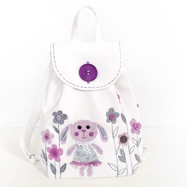 Bunny toddler backpack Floral kids backpack Personalised small kindergarten rucksack