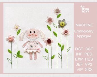 Bunny embroidery designs rabbit Flower machine embroidery for kids