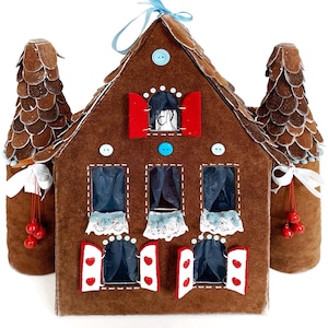Felt gingerbread house cottage pattern Christmas village Santa house sewing pattern PDF
