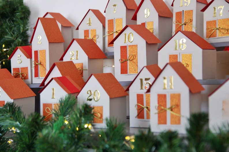 DIY advent calendar box Paper christmas village houses Countdown calendar kit image 2