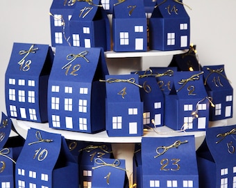 DIY advent kalender kit Papier aftellen naar kerstdorp huizen