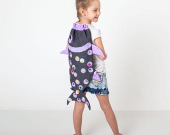 Fish drawstring backpack sewing pattern Toddler backpack pattern Kids sack PDF