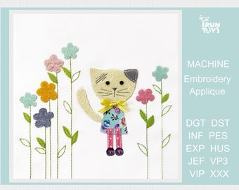 Cat machine embroidery design Baby animal embroidery pattern kids