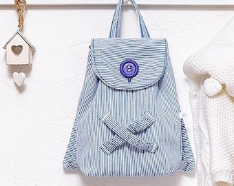 Striped canvas kids backpack Preschool toddler backpack with the pocket for a toy