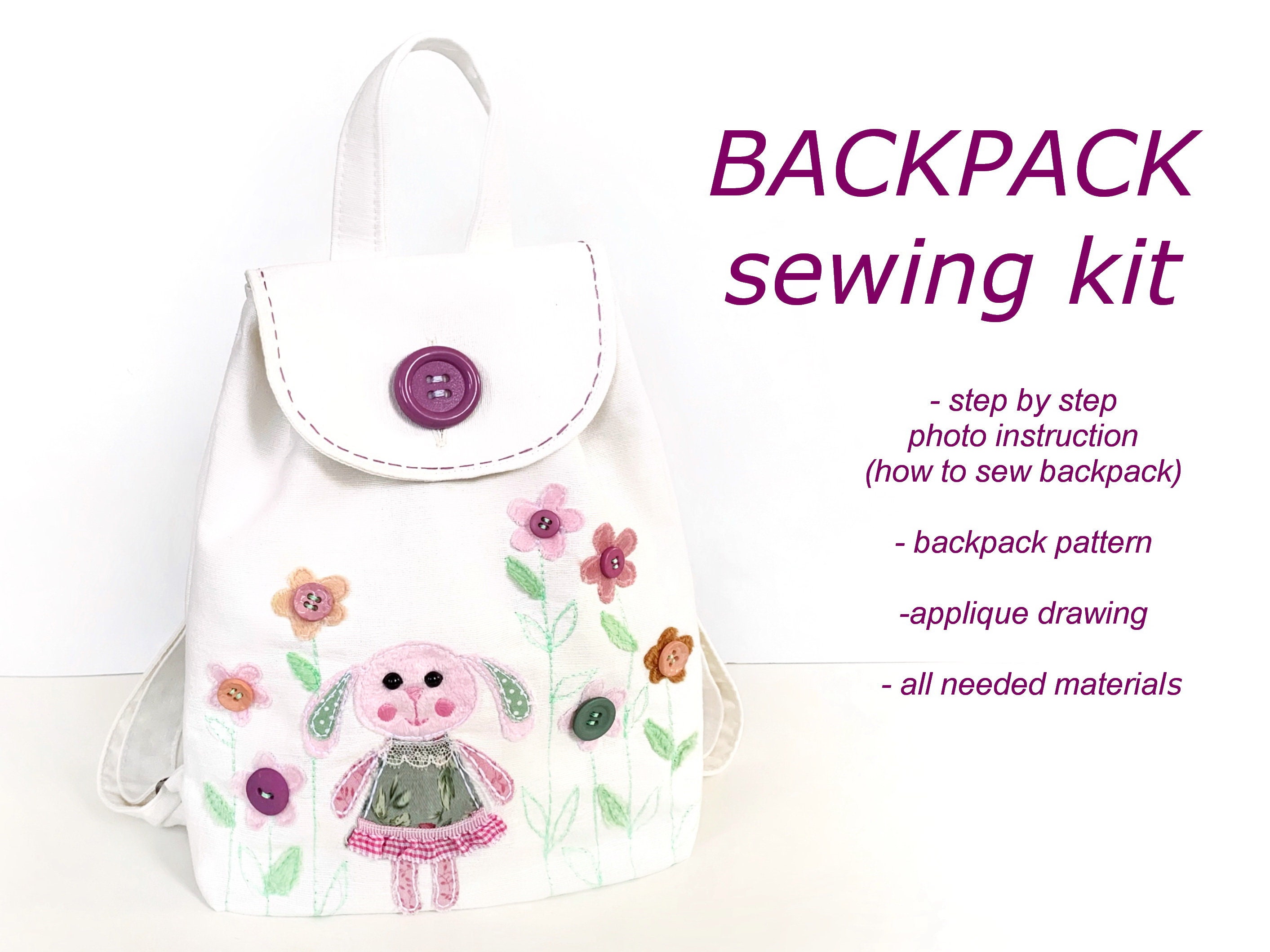 Bunny backpack sewing kit Embroidered backpack for kids Etsy