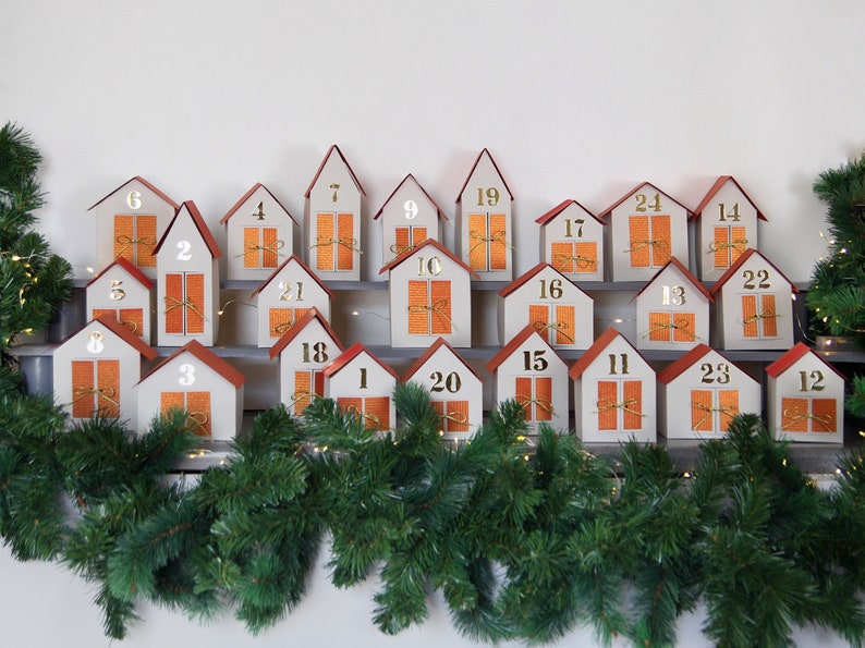 DIY advent calendar box Paper christmas village houses Countdown calendar kit image 3