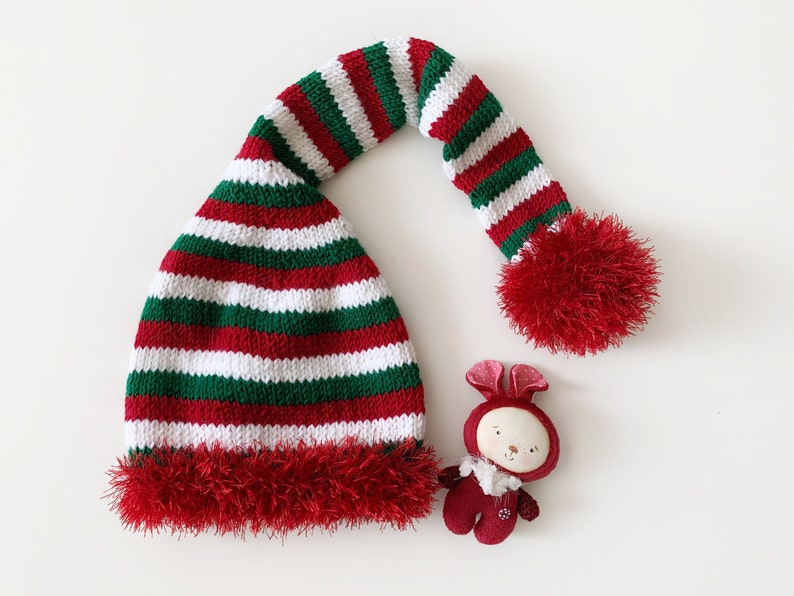 Baby santa hat Infant photo props bunny doll Knit newborn hat