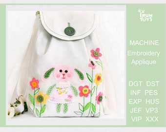 Easter bunny machine embroidery design Rabbit floral applique pattern for girls