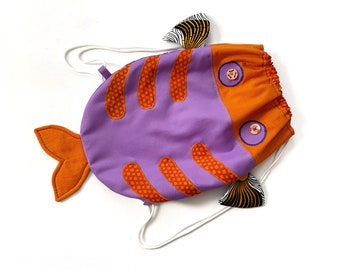 Fish toddler backpack pattern Kids drawstring bag sewing pattern Kindergarten rucksack