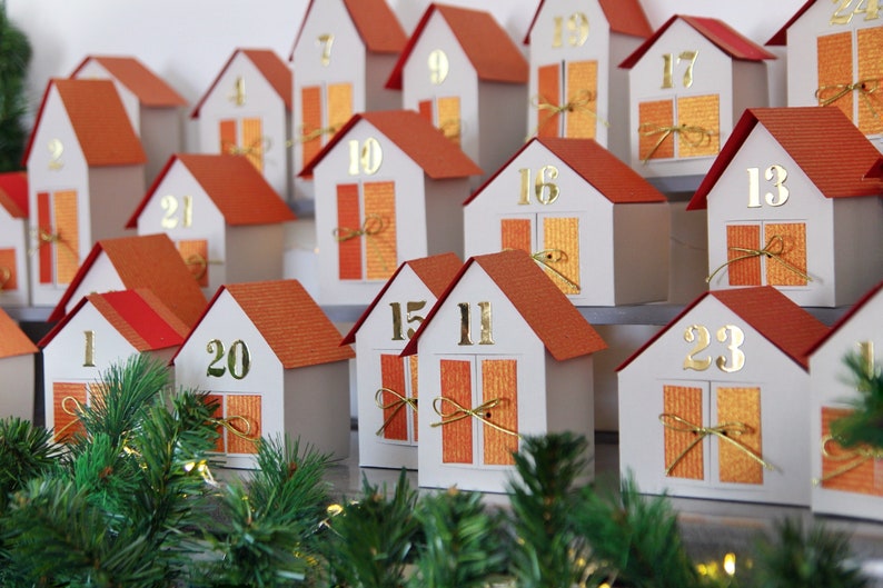 DIY advent calendar box Paper christmas village houses Countdown calendar kit image 1
