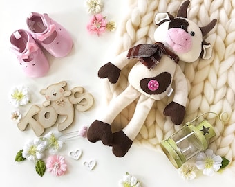 Toddler plush cow doll Stuffed cow plushie toy Stuffed animal for baby