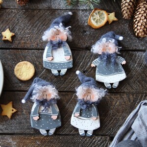 Wood gnome ornament set Gnome figurines Yule decorations Hygge Christmas decor