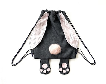 Toddler backpack sewing pattern, Bunny drawstring backpack pdf