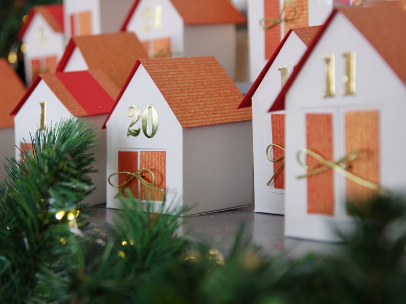 DIY advent calendar box Paper christmas village houses Countdown calendar kit image 4