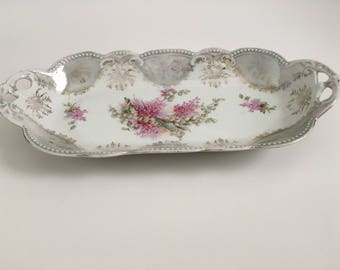 Vintage Celery Dish - Lilac Flowers Celery Dish with Handles