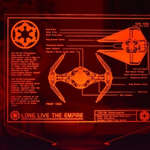 Tie/IN Interceptor Plans LED sign perfect as a gift for a Star Wars geeks. Place in Man caves, bars, garages, desks.