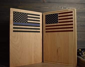 USA Flag Thin Blue Line  Personalized Cutting Board, Christmas Gift For Him, Custom Cutting Board, Corporate Gift, Realtor Closing