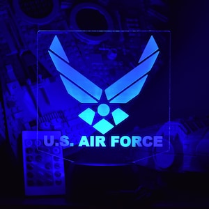 Air Force LED Lamp perfect as a gift for your Airmen. Place in Man caves, bars, garages, desks.