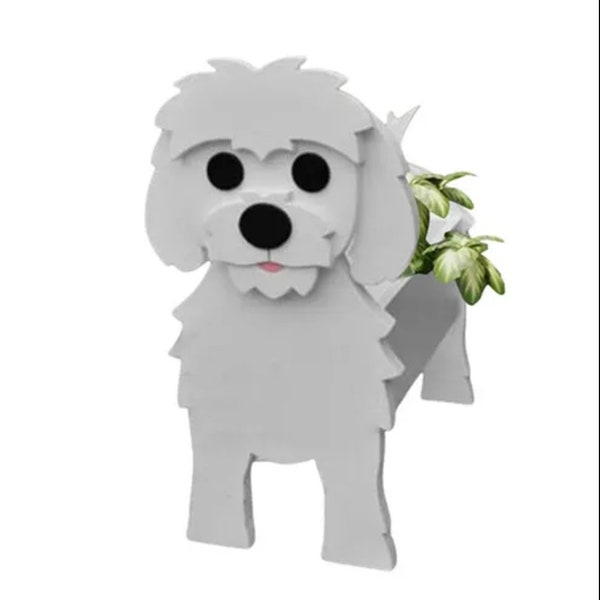 New adorable Medium White Maltese Decor  Indoor Outdoor Porch Dog  Pvc Wood 3D Planter Durable Garden Yard Box Succulent