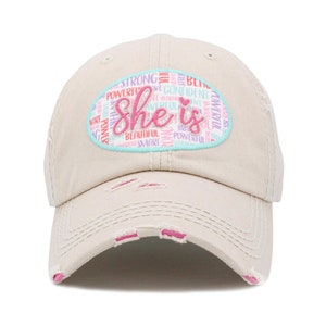 NWT Women Vintage Distressed "She Is" Embroidered Patch Baseball Cap  | Distressed Hat  | Mothers Gift | Gift |Wine Lovers Cap | Lady Gift