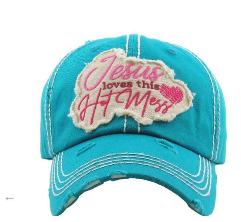 Jesus Love This Hot Mess Style Baseball Hat Turquoise Cap Mom Gift