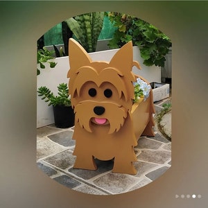 New adorable All Full Brown color Yorkie  Indoor Outdoor Porch Dog  Pvc Wood 3D Planter Durable Garden Yard Box Succulent