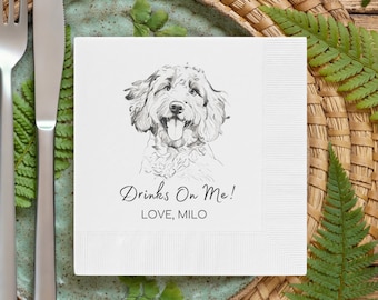 Custom Pet Cocktail Napkins, Dog Wedding Napkins, Custom Pet Cocktail Napkins, Customized Pet Napkins, Custom Pet Portrait Wedding Napkins