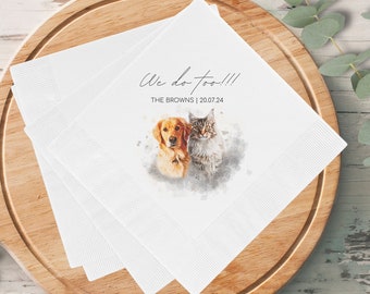 Custom Dog Cocktail Napkins Using Pet Photo + Name Personalized Dog Wedding Napkins Custom Cat Napkins for Wedding Dog Birthday Decorations