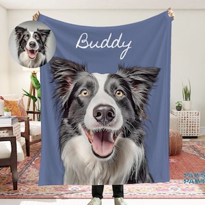 Individuelle Haustierdecke mit Haustierfoto + Name Individuelle Hundedecke Personalisierte Hundedecken Katzenbilddecke Haustierfoto