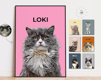 Custom Cat Portrait from Photo Custom Pet Painting Pet Memorial Gift Print  Personalized Painting of Cat Custom Pet illustration