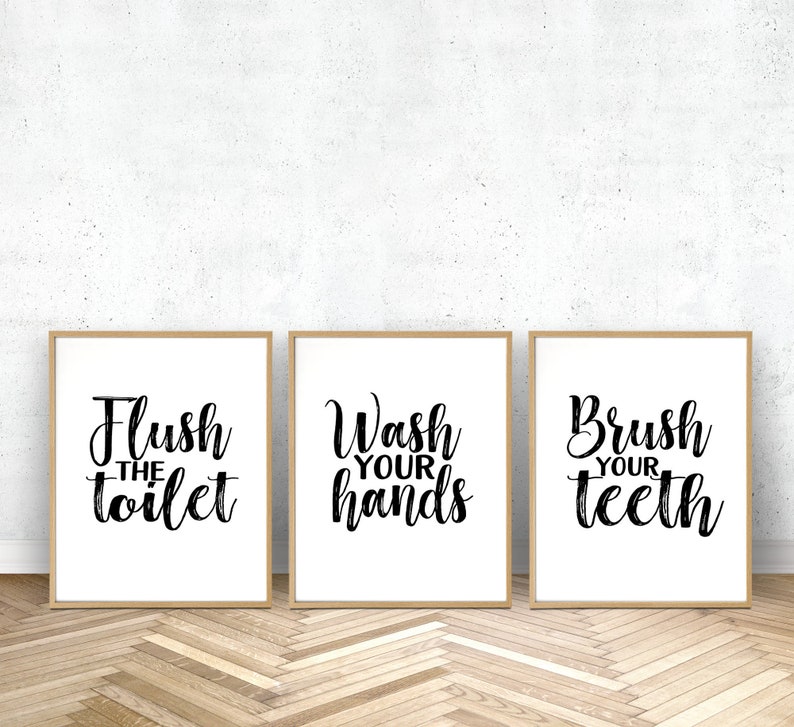 Bathroom Art Printables Black and White 3 Prints Set Flush | Etsy